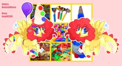 Size: 4096x2221 | Tagged: safe, artist:gothalite, derpibooru import, oc, oc only, pegasus, pony, balloon, base used, clown, duo, face paint, hat, party hat, pegasus oc, smiling, wings