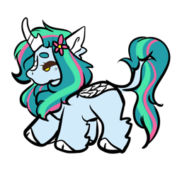 Size: 2000x2000 | Tagged: safe, artist:highrolleryt, derpibooru import, oc, oc only, kirin, cloven hooves, flower, flower in hair, horn, kirin oc, leonine tail, raised hoof, raised leg, simple background, solo, tail, white background