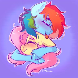 Size: 3500x3500 | Tagged: safe, artist:yumkandie, derpibooru import, fluttershy, rainbow dash, pegasus, pony, female, flutterdash, hug, lesbian, licking, licking ponies, shipping, tongue, tongue out