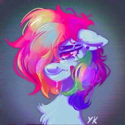 Size: 3500x3500 | Tagged: safe, artist:yumkandie, derpibooru import, rainbow dash, pegasus, pony, bandaid, bandaid on nose, crying, ear piercing, earring, female, jewelry, piercing, solo, torn ear