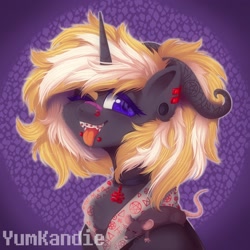 Size: 2048x2048 | Tagged: safe, artist:yumkandie, derpibooru import, oc, oc only, rat, unicorn, bandaid, bandaid on nose, braces, choker, clothes, devil horns, ear piercing, earring, female, horns, jewelry, leviathan cross, lip piercing, nose piercing, nose ring, pentagram, pet, piercing, satanism, snake bites, tongue, tongue out