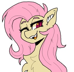 Size: 585x571 | Tagged: safe, artist:yumkandie, derpibooru import, fluttershy, bat pony, pony, bat ponified, chest fluff, fangs, female, flutterbat, ms paint, race swap, simple background, solo, species swap, white background