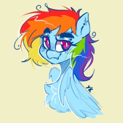 Size: 2048x2048 | Tagged: safe, artist:yumkandie, derpibooru import, rainbow dash, pegasus, pony, ear piercing, earring, eyebrow piercing, eyebrows, eyebrows visible through hair, female, jewelry, piercing, raised eyebrow, simple background, solo