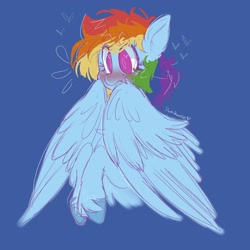 Size: 2048x2048 | Tagged: safe, artist:yumkandie, derpibooru import, rainbow dash, pegasus, pony, blushing, female, flustered, heart, heart eyes, simple background, solo, wingding eyes