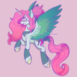 Size: 2048x2048 | Tagged: safe, artist:yumkandie, derpibooru import, oc, oc:aria, alicorn, alicorn oc, chest fluff, clothes, colored wings, female, horn, ponytail, scar, simple background, socks, solo, unshorn fetlocks, wings