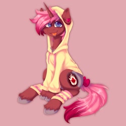 Size: 2048x2048 | Tagged: safe, artist:yumkandie, derpibooru import, oc, oc only, pegasus, pony, unicorn, bow, chest fluff, clothes, ear piercing, hoodie, pegasus oc, piercing, simple background, socks, solo, tail, tail bow, tongue, tongue out, unshorn fetlocks