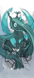 Size: 772x1736 | Tagged: safe, artist:sibashen, derpibooru import, queen chrysalis, changeling, changeling queen, crown, fangs, female, jewelry, mare, profile, regalia, simple background, solo, white background