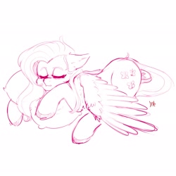 Size: 2048x2048 | Tagged: safe, artist:yumkandie, derpibooru import, fluttershy, pegasus, pony, female, monochrome, pillow, sketch, sleeping, solo