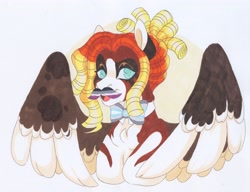 Size: 3552x2730 | Tagged: safe, artist:frozensoulpony, derpibooru import, oc, oc:okimba, pegasus, pony, asexual pride flag, colored wings, facial hair, moustache, pride, pride flag, solo, traditional art, two toned wings, wings