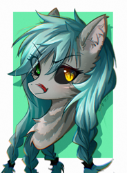 Size: 1406x1910 | Tagged: safe, artist:gale spark, derpibooru import, oc, oc:schlangen v belka, pony, abstract background, black sclera, bust, forked tongue, heterochromia, licking lips, portrait, solo, tongue, tongue out