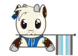 Size: 762x544 | Tagged: safe, artist:hazel bloons, derpibooru import, oc, oc only, oc:hazel bloons, goat, brown eyes, bust, clothes, commission, cute, demiboy pride flag, ear tag, flag, holding, holding a flag, hoodie, hooves, horns, looking at you, male, mouth hold, pride, pride flag, pride month, simple background, smiling, solo, transparent background, white fur, ych result