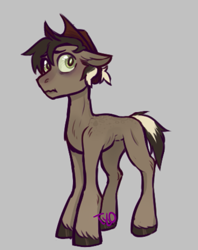 Size: 625x788 | Tagged: source needed, safe, artist:tyotheartist, derpibooru import, oc, oc only, oc:royal ranks, earth pony, pony, child, cowboy hat, earth pony oc, eye clipping through hair, eyebrows, eyebrows visible through hair, foal, frown, gray background, hat, looking at you, male, signature, simple background, solo, stallion, stetson, tail, two toned mane, two toned tail