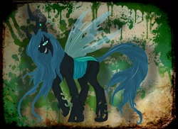 Size: 1280x930 | Tagged: safe, artist:cespuglia2008, derpibooru import, queen chrysalis, changeling, changeling queen, antagonist, evil grin, female, grin, looking at you, smiling, solo