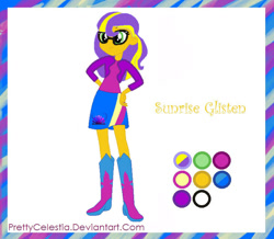 Size: 730x636 | Tagged: safe, artist:bc-ls, derpibooru import, oc, oc only, oc:sunrise glisten, equestria girls, boots, clothes, glasses, high heel boots, shirt, shoes, simple background, skirt, solo, transparent background, vector, vest, white background