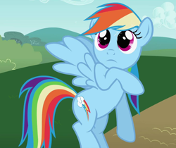 Size: 1286x1080 | Tagged: safe, derpibooru import, screencap, rainbow dash, pegasus, pony, the mysterious mare do well, cropped, cute, cutie mark, dashabetes, fangirling, flying, looking up, raised hoof, raised leg, solo, spread wings, wings