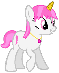 Size: 314x385 | Tagged: safe, artist:pagiepoppie12345, derpibooru import, oc, oc only, oc:pink jewel, pony, unicorn, female, gem, horn, jewelry, lightning, mare, necklace, raised hoof, raised leg, simple background, smiling, transparent background