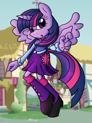 Size: 1200x1600 | Tagged: safe, artist:flash equestria photography, derpibooru import, twilight sparkle, twilight sparkle (alicorn), alicorn, anthro, clothes, cutie mark on clothes, equestria girls outfit, looking at you, ponyville, solo, sonic the hedgehog (series), sonicified, tail