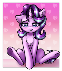 Size: 2000x2300 | Tagged: safe, artist:kruszyna25, derpibooru import, starlight glimmer, pony, unicorn, blushing, chest fluff, cute, female, glimmerbetes, heart, heart eyes, high res, looking at you, mare, one ear down, simple background, sitting, smiling, solo, wingding eyes