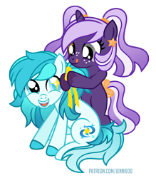 Size: 875x1000 | Tagged: safe, artist:jennieoo, derpibooru import, oc, oc:midnight twinkle, oc:starry swirl, earth pony, pony, unicorn, happy, ponytail, ribbon, show accurate, simple background, smiling, tongue, tongue out, transparent background, vector