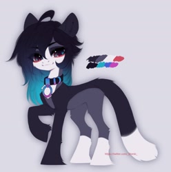 Size: 1998x2016 | Tagged: safe, artist:shenki, derpibooru import, oc, oc only, oc:shenki, cat, cat pony, hybrid, original species, pony, :3, collar, collar ring, color palette, ears, eyebrows, eyebrows visible through hair, eyelashes, female, floppy ears, gradient mane, high res, hybrid oc, looking at you, mare, multicolored coat, reference sheet, solo
