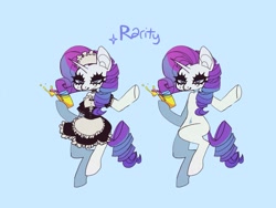 Size: 1361x1021 | Tagged: safe, artist:maitosoap, derpibooru import, rarity, semi-anthro, unicorn, clothes, dress, drink, drinking straw, lidded eyes, maid, maidity, solo
