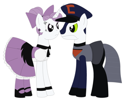 Size: 2216x1800 | Tagged: safe, derpibooru import, pony, bow, clothes, crossover, dress, ear piercing, earring, escape from cluster prime, female, hair bow, hat, jewelry, male, mare, my life as a teenage robot, piercing, ponified, snarus, stallion, xj-4