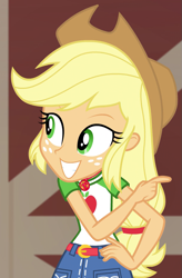 Size: 621x946 | Tagged: safe, derpibooru import, screencap, applejack, better together, equestria girls, holidays unwrapped, cropped, solo, the cider louse fools