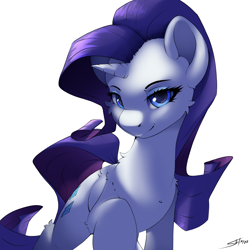 Size: 3000x3000 | Tagged: safe, artist:skitsroom, derpibooru import, rarity, pony, unicorn, female, mare, signature, simple background, smiling, solo, white background