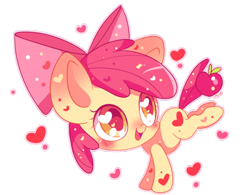 Size: 570x445 | Tagged: safe, artist:fluffy31, derpibooru import, apple bloom, earth pony, pony, adorabloom, apple, blushing, cute, female, filly, foal, food, happy, heart, heart eyes, kicking, looking back, simple background, solo, sticker, transparent background, wingding eyes
