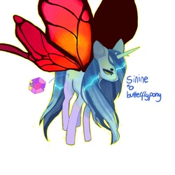 Size: 670x670 | Tagged: safe, artist:maitosoap, derpibooru import, oc, oc only, butterfly, hybrid, pony, unicorn, butterfly pony, solo, spread wings, wings