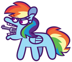 Size: 1400x1214 | Tagged: safe, artist:threetwotwo32232, derpibooru import, rainbow dash, pegasus, pony, female, gun, mare, simple background, solo, transparent background, wat, weapon