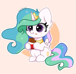 Size: 1249x1224 | Tagged: safe, artist:kittyrosie, derpibooru import, princess celestia, alicorn, pony, chocolate, crown, cute, cutelestia, ear fluff, ears, eating, food, jewelry, regalia