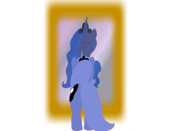 Size: 900x675 | Tagged: safe, artist:thepanther17fan, derpibooru import, princess luna, alicorn, pony, crown, eyes closed, female, horn, jewelry, mare, mirror, moon, reflection, regalia, s1 luna, simple background, smiling, transparent background