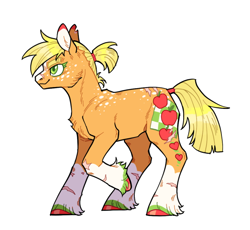 Size: 640x589 | Tagged: safe, artist:xenon, derpibooru import, applejack, earth pony, pony, cutie mark, female, hair tie, redesign, scar, simple background, smiling, solo, torn ear, transparent background, unshorn fetlocks