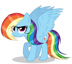 Size: 2952x2619 | Tagged: safe, artist:existencecosmos188, derpibooru import, rainbow dash, pegasus, pony, alternate hairstyle, female, frown, full body, high res, hooves, mare, shadow, simple background, solo, spread wings, standing, tail, transparent background, vector, wings