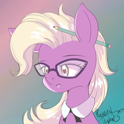 Size: 3000x3000 | Tagged: safe, artist:hauntedtuba, derpibooru import, grace manewitz, earth pony, pony, female, glasses, mare, pencil, pencil behind ear, solo