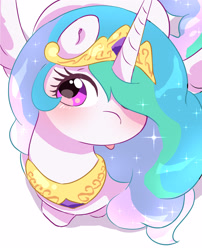 Size: 2929x3621 | Tagged: safe, artist:leo19969525, derpibooru import, princess celestia, alicorn, pony, :p, blushing, crown, female, hair, horn, jewelry, looking at you, looking up, looking up at you, mare, pink eyes, regalia, solo, spread wings, tongue, tongue out, wings