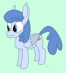 Size: 1959x2160 | Tagged: safe, artist:m37, derpibooru import, oc, oc:struw hart, pegasus, pony, blue eyes, blue hair, female, smiling, solo, solo female