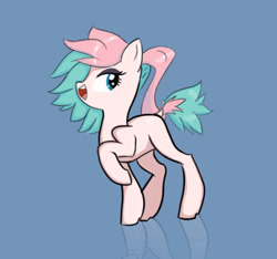 Size: 491x460 | Tagged: safe, artist:marrsund, derpibooru import, oc, earth pony, pony, earth pony oc, open mouth, open smile, raised hoof, raised leg, reflection, simple background, smiling