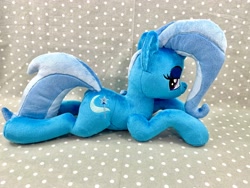 Size: 4032x3024 | Tagged: safe, artist:kazzysart, derpibooru import, trixie, pony, unicorn, irl, lying down, photo, plushie, prone, solo