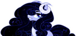 Size: 1600x754 | Tagged: safe, artist:toffeelavender, derpibooru import, oc, oc only, pony, base used, bust, ethereal mane, horns, simple background, starry mane, transparent background