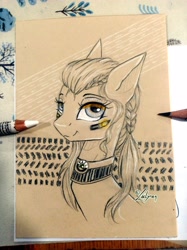 Size: 2893x3862 | Tagged: safe, artist:lailyren, derpibooru import, oc, oc only, pony, braid, ponified, sketch, skoda, solo, traditional art