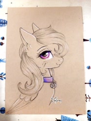 Size: 2810x3752 | Tagged: safe, artist:lailyren, derpibooru import, oc, oc only, pegasus, pony, collar, folded wings, pentagram, sketch, solo, traditional art, wings