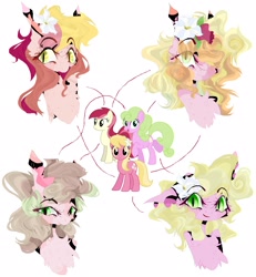 Size: 1992x2160 | Tagged: safe, artist:honeypussy, derpibooru import, daisy, flower wishes, lily, lily valley, roseluck, earth pony, pony, bust, female, flower, fusion, mare, raised hoof, raised leg, simple background, smiling, white background