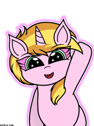 Size: 2304x3072 | Tagged: safe, derpibooru import, oc, oc:muse, unicorn, cute, female, glowing, happy, high res, open mouth, signature, simple background, solo, transparent background