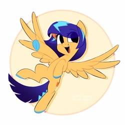 Size: 2500x2500 | Tagged: safe, artist:syrupyyy, derpibooru import, oc, oc only, pegasus, pony, abstract background, female, solo, spread wings, wings