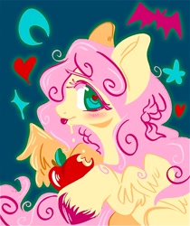 Size: 1720x2048 | Tagged: safe, artist:melodythepuppy, derpibooru import, fluttershy, pegasus, pony, apple, female, food, heart, heart eyes, juice, mare, solo, tongue, tongue out, unshorn fetlocks, wingding eyes