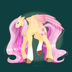 Size: 2048x2048 | Tagged: safe, artist:cha0sblue, derpibooru import, fluttershy, pegasus, pony, colored wings, gradient wings, lidded eyes, looking at you, solo, spread wings, wings