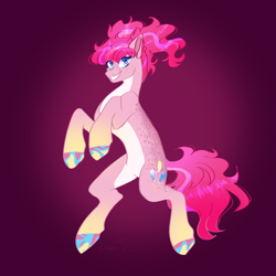 Size: 2048x2048 | Tagged: safe, artist:cha0sblue, derpibooru import, pinkie pie, earth pony, pony, coat markings, colored hooves, dappled, grin, looking at you, smiling, smiling at you, solo