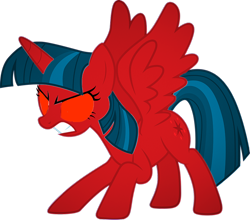 Size: 954x838 | Tagged: safe, derpibooru import, twilight sparkle, twilight sparkle (alicorn), alicorn, pony, angry, emoticlone, female, gritted teeth, horn, mare, recolor, red eyes, simple background, spread wings, teeth, transparent background, wings